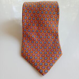 Talbots 100% Silk Neck Tie Orange Yoyo Print Whimsical